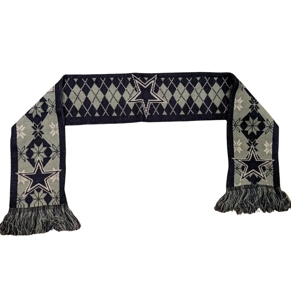 Dallas Cowboys Gray Blue Scarf Knit Winter Neck Double Sided Big Team Logo